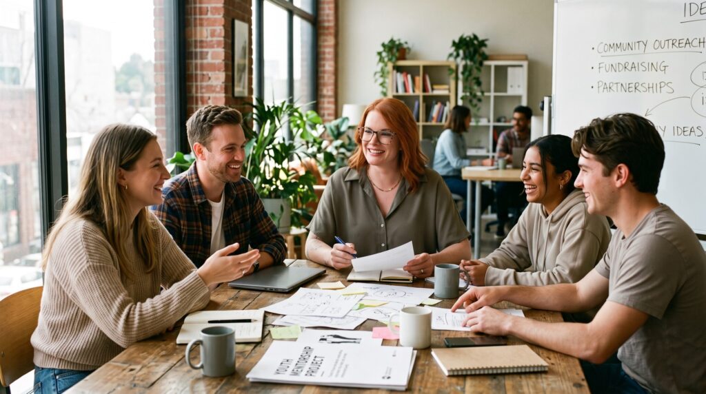 A group of small business owners meeting with Serina Lyons